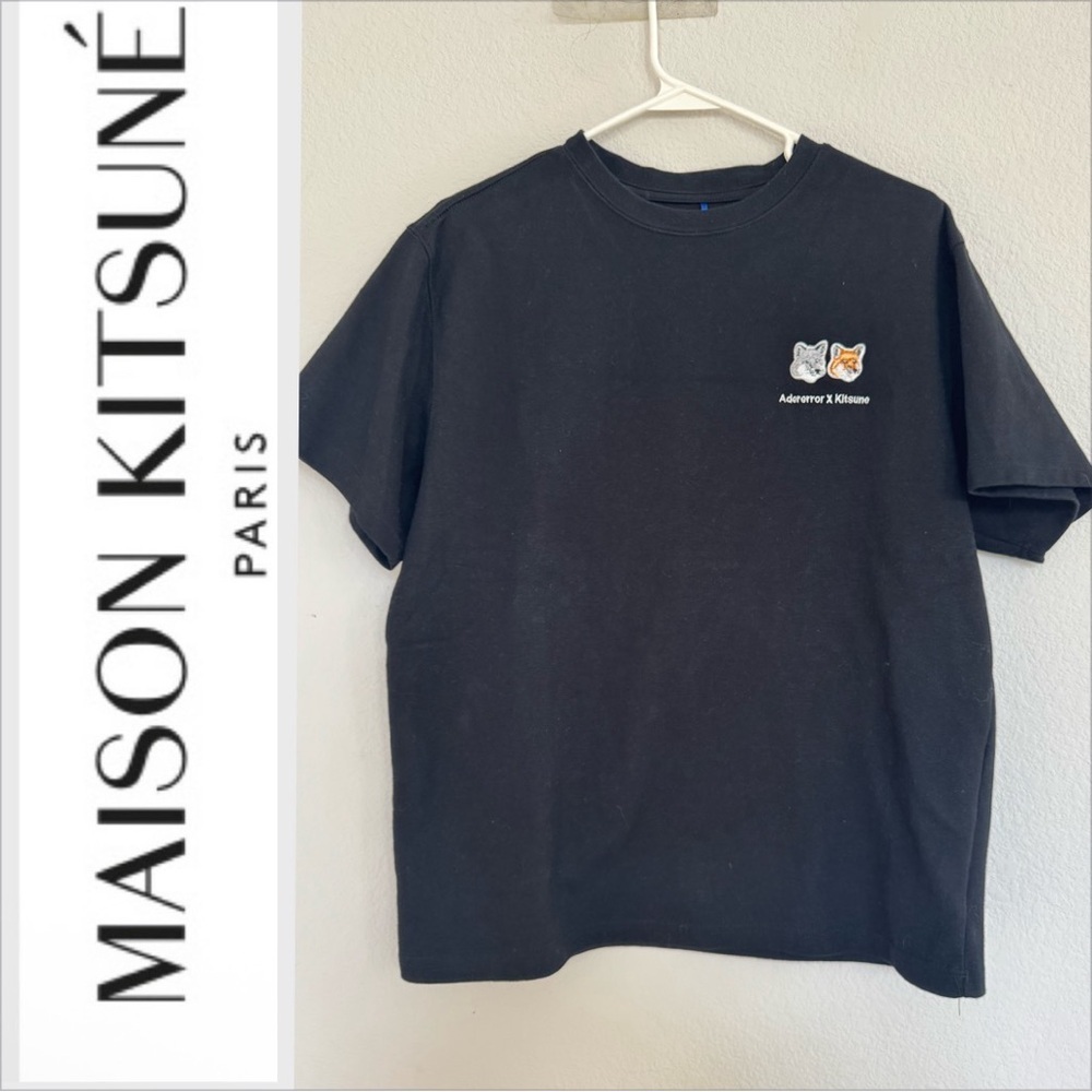 Maison Kitsune x Ader Error Doible Fox Tee size A2 M Black‎ crew SS21 heavy knit